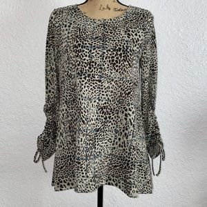 Rebecca Malone Animal Print 3/4 Sleeve Top Blouse